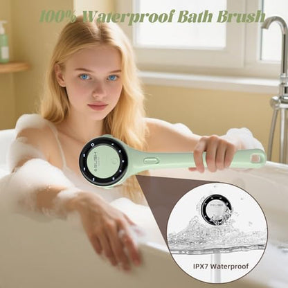 Electric Body Brush, 3 Speed Silicone Body Scrubber with LCD Display, 5in1 Back Scrubber for Shower, Waterproof Rotating Body Brushes, Rechargeable Bath Brush for Clean Exfoliate Massage (Green) - color: Green
