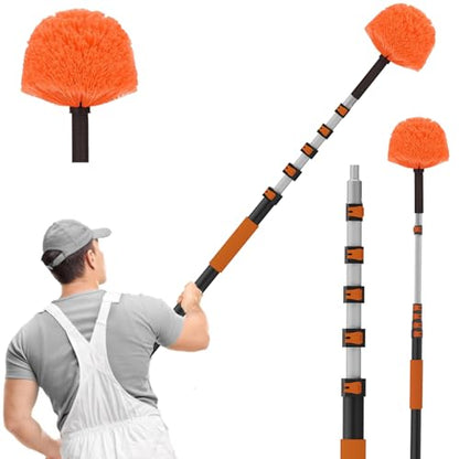 SISUPASSIE 30FT Reach Cobweb Duster with Extension Pole, High Ceiling Long Duster with 5-24FT Telescoping Pole, Spider Web Brush for Indoor Outdoor Use - size: 24FT