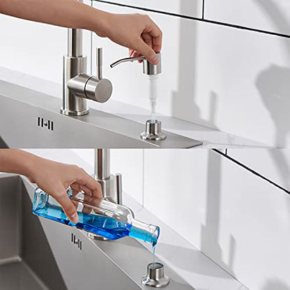 Sink Soap Dispenser Brushed Nickel, Soap Dispenser for Kitchen Sink Stainless Steel Refill from The Top Built in Sink Soap Dispensers with 17 OZ Soap Bottle - color: Brushed Nickel