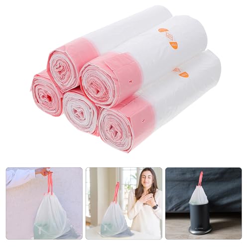 TEHAUX Heavy Duty Kitchen Trash Bags Drawstring 5pcs 45x50cm Thickened Portable Garbage Bags for Home Waste Disposal White