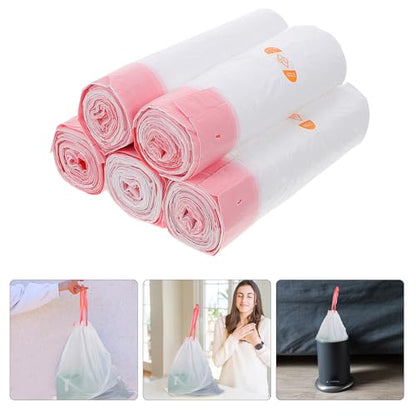 Heavy Duty Drawstring Trash Bags 5pcs 45x50cm Thickened Kitchen Garbage Bags White Portable for Home Waste Disposal
