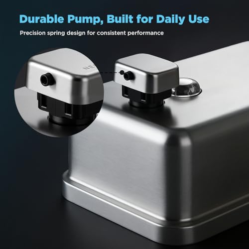 Wall Mounted Soap Dispenser 1100ml/37fl oz, Stainless Steel Commercial Soap Dispenser with Protective Inner Liner, Manual Soap Dispenser with Easy-Press Pump for Bathroom, Kitchen & Restaurant