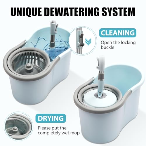 Spin Mop and Bucket with Wringer Set,360° Mop and Bucket System with 3 Microfiber Mop Refills and 50" Extended Handle for Floor Cleaning