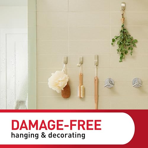Command Small Bath Hook, Holds up to 1 lb, 1 Satin Nickel Shower Hook with 2 Water Resistant Strips, Damage-Free Bathroom Organization - color: Satin Nickel, size: 1 Pack