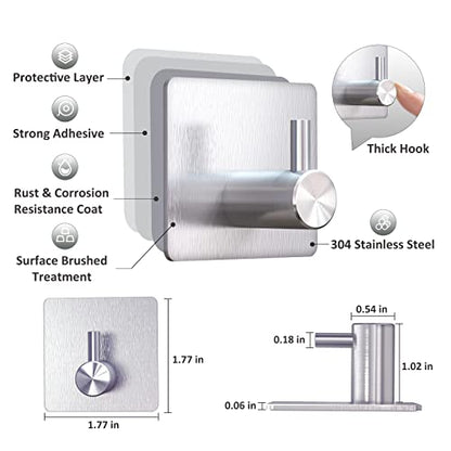 VIS'V Adhesive Towel Hooks, Waterproof Shower Wall Stick on Hooks, 2 Extra Adhesive Strips, Silver, 4 Pcs - color: Silver