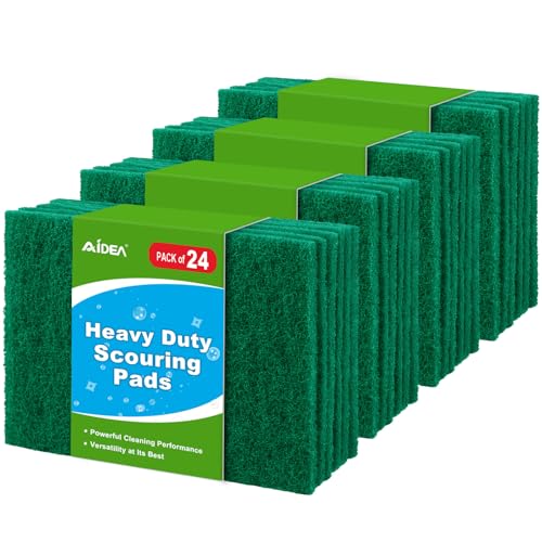AIDEA Heavy Duty Scouring Pads, Dish Scrubber Pads for Household and Kitchen, Multipurpose Scour Pads for Cleaning, 24 Pack, 5.5in*3.5in - color: Green