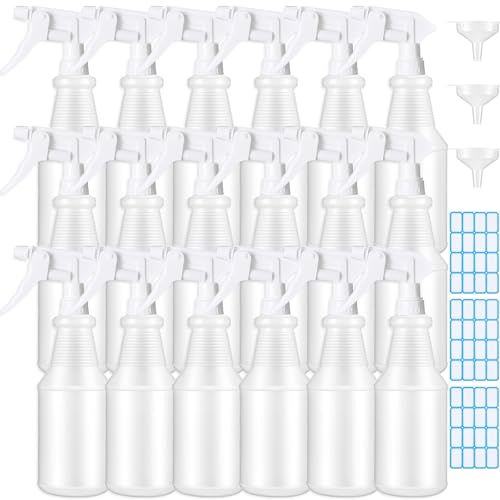 Yinder 18 Pcs 16 Oz Plastic Spray Bottle Bulk Empty Refillable Spray Bottles for Cleaning Solution Leak Proof Water Sprayer with Adjustable Nozzle Mist/Stream Mode(White) - color: White