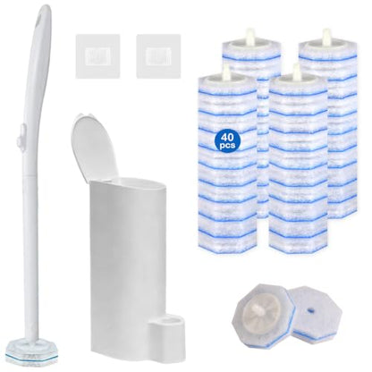 Disposable Toilet Bowl Brush and Holder - Toilet Bowl Wand Refills with Toilet Bowl Cleaner, Includes 40 Refill Heads for Clorox Toilet Brush, Wand & Storage Caddy - Won't Fall Apart - size: Starter Kit+40 Refill Heads
