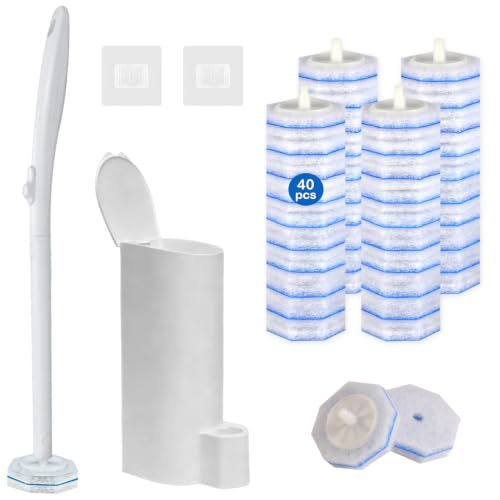 Disposable Toilet Bowl Brush and Holder - Toilet Bowl Wand Refills with Toilet Bowl Cleaner, Includes 40 Refill Heads for Clorox Toilet Brush, Wand & Storage Caddy - Won't Fall Apart - size: Starter Kit+40 Refill Heads
