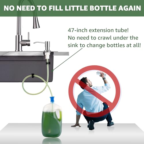 Dish Soap Dispenser for Kitchen Sink, Built in Sink Soap Dispenser Chrome, Countertop Soap Dispenser Stainless Steel Pump with 47" Extension Tube kit, No Need to Fill Little Bottle Again - color: Chrome
