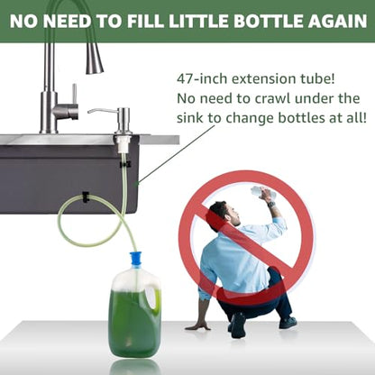 Dish Soap Dispenser for Kitchen Sink, Built in Sink Soap Dispenser Chrome, Countertop Soap Dispenser Stainless Steel Pump with 47" Extension Tube kit, No Need to Fill Little Bottle Again - color: Chrome