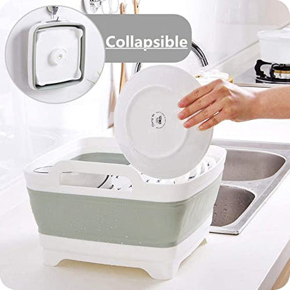 FOSJGO Collapsible Dish Basin with Drain Plug, 2.4 Gal (9L) Space-Saving Foldable Sink, Wash Basin for Kitchen, Baby Bottles, Vegetable Washing, Camping, RV and Party Beverage Tubs (Light Green) - color: Light Green