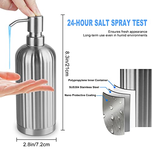 AUMIO Soap Dispenser 18 Oz with Non-Slip Coaster, Stripe Design Dish Soap Dispenser Brushed Nickel, Refillable Liquid Hand Soap Dispenser for Bathroom, Kitchen Soap Dispenser Premium Stainless Steel - color: Silver Stripes