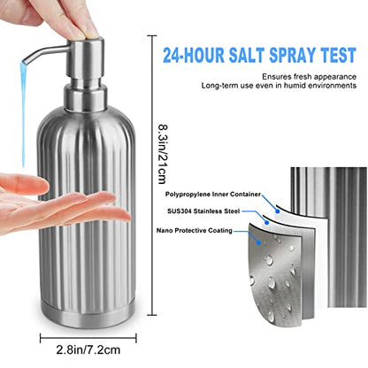 AUMIO Soap Dispenser 18 Oz with Non-Slip Coaster, Stripe Design Dish Soap Dispenser Brushed Nickel, Refillable Liquid Hand Soap Dispenser for Bathroom, Kitchen Soap Dispenser Premium Stainless Steel - color: Silver Stripes