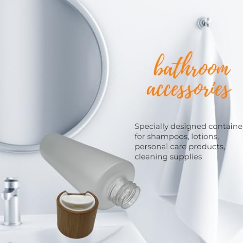Empty Cosmetic Bottles 8oz/250ml 2 Pack with Bamboo Disc Top Flip Cap for Shampoo Lotion Liquid Soap,Cream,Refilable Plastic Squeeze Travel Size Toiletry Bottles Frost Clear - color: Frost Clear, size: 250ml/8oz 2Pack