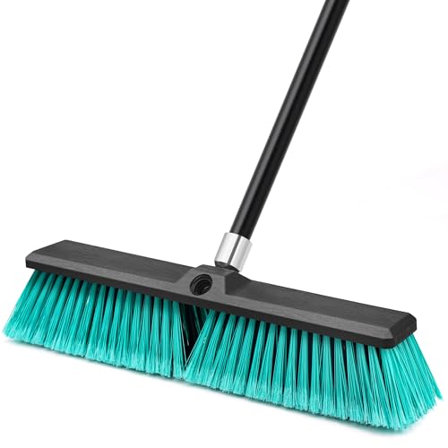 TidyBliss 18” Push Broom Outdoor Heavy Duty, Large Commercial Stiff Bristle Brush with 63 inches Long Handle for Garage Shop Garden Yard Patio Deck Street Warehouse Lawn Driveway (Green) - color: Green