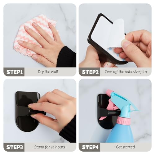 Taiyin 4 Pcs Wall Mount Spray Bottle Hooks Holder Spray Bottle Hanger Adhesive Hook to Create Storage Space Rack Organizer Hanger for Cabinet Kitchen Variety Surfaces (Black) - color: Black