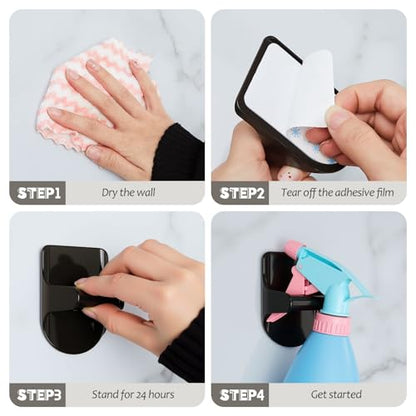 Taiyin 4 Pcs Wall Mount Spray Bottle Hooks Holder Spray Bottle Hanger Adhesive Hook to Create Storage Space Rack Organizer Hanger for Cabinet Kitchen Variety Surfaces (Black) - color: Black