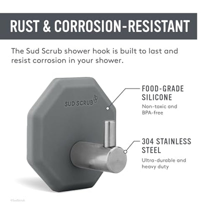 Sud Scrub Antimicrobial Shower Hooks, Self Adhesive, Heavy Duty Removable, Stick On for Hanging, Bathroom Towel Hook (Charcoal) - color: Charcoal
