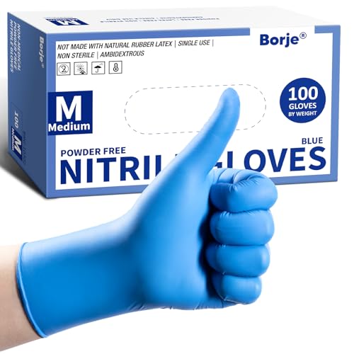 Borje Nitrile Exam Gloves Medium, 100 Count Disposable Gloves, Blue, Latex-Free Powder-Free, Food Safe, Cooking, Cleaning - size: Medium, style: Blue of 100