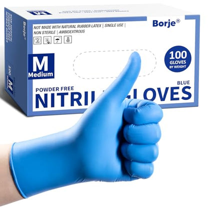 Borje Nitrile Exam Gloves Medium, 100 Count Disposable Gloves, Blue, Latex-Free Powder-Free, Food Safe, Cooking, Cleaning - size: Medium, style: Blue of 100