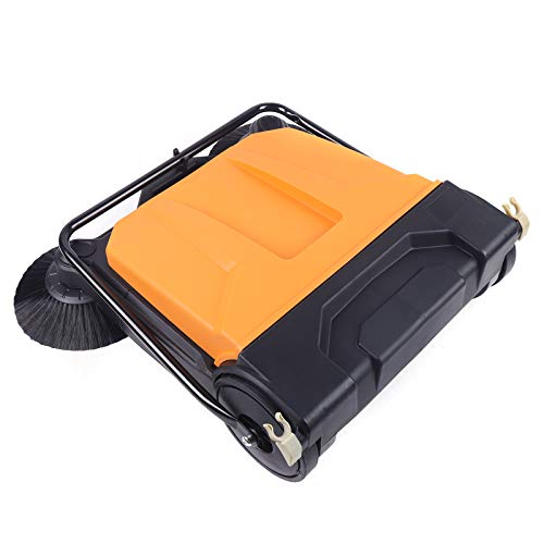 26'' Manual Sweeper Orange Belt 55 Liters Large-Capacity Trash Can Double Push Commercial Sweeper Floor Broom Cleaner SuitableRoads Chicken Farms Stations Airports