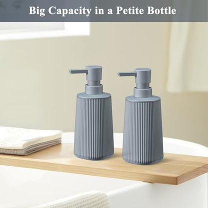 Gray 2 Pack Hand Soap Dispensers Set with No Rust Pump for Bathroom and Kitchen Countertops Refillable Matte Striped Plastic 8.5 oz - color: Gray Set of 2