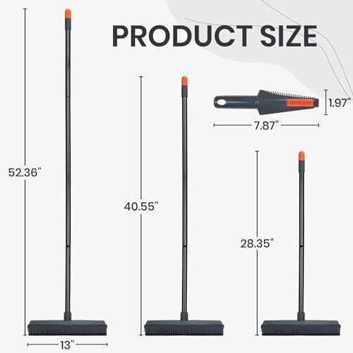 MAVRIZ Pet Hair Removal Broom on Carpet, Rubber Broom for Hardwood Floor - Fur Remover Broom with Squeegee