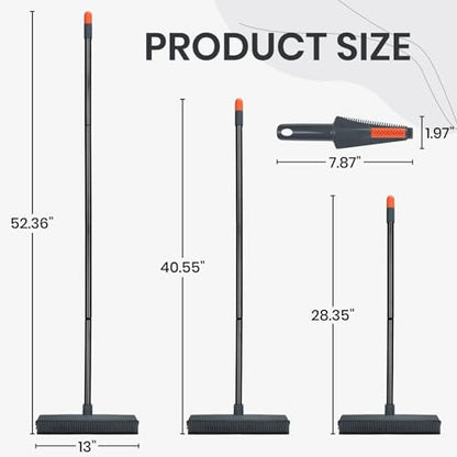 MAVRIZ Pet Hair Removal Broom on Carpet, Rubber Broom for Hardwood Floor - Fur Remover Broom with Squeegee