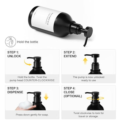Refillable Shampoo and Conditioner Dispenser Set of 3 - Wall Mounted No Drill Pump with Bottles, 3 Chamber for Shower Soap and Body Wash Dispenser with Labels, Matte Black Bottle for Bathroom (16oz)