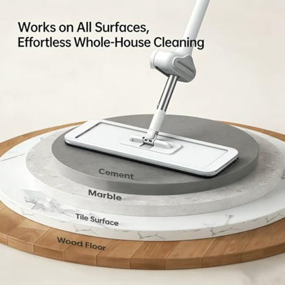 Large Flat Mop and Scalable Bucket with Wheels, 360 Rotating Microfiber Dust Mop with Dewatering Scraper, 54" Adjustable Stainless Steel (1 Mop + 6 Microfiber Pads + 1 Bucket)