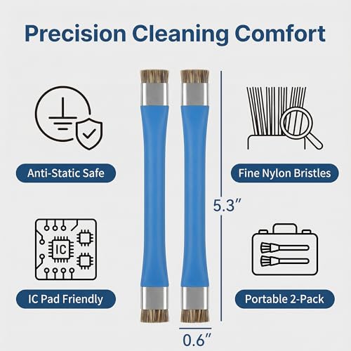 Anti Static Brush Set, Small Cleaning Brush for Phone Motherboard Solder Pad Work, Blue Precision Bristles, Handy Tool for Electronics Cleaning, 2 Pieces Repair Kit