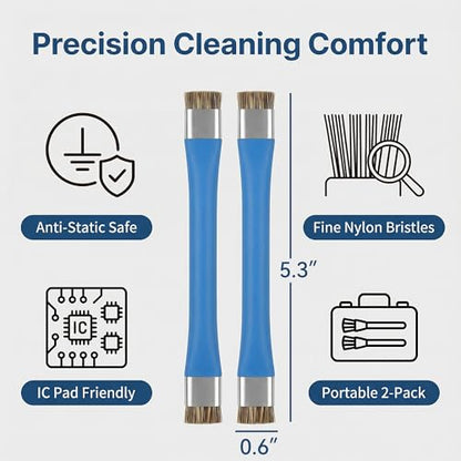 Anti Static Brush Set, Small Cleaning Brush for Phone Motherboard Solder Pad Work, Blue Precision Bristles, Handy Tool for Electronics Cleaning, 2 Pieces Repair Kit