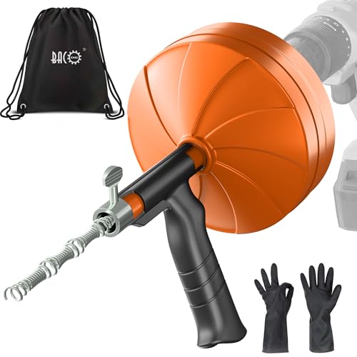 BACOENG 33Ft Drain Auger, Heavy Duty Plumbing Snake with Drill Adapter, Use Manually or Powered for Drain Clog, Shower Sink, Comes with Gloves and Bag (Orange) - color: Orange-33FT
