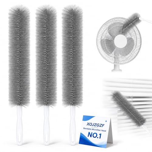 Bendable Microfiber Head, Reusable Dust Remover, High Ceiling Fan Cleaning Brush, Long Damp Duster for Cobweb, Air Conditioner Cleaner, Car Ac Vent Brushes, Blind Washable Dusters Kit Tool(3*Gray) - color: 3*gray