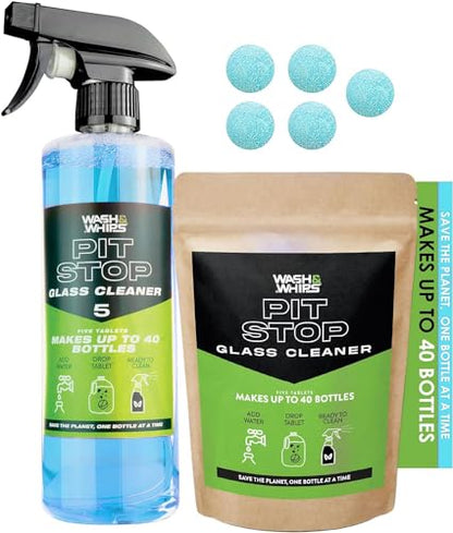 WASH&WHIPS Glass Cleaner Effervescent Tablets w/Empty 16 oz Spray Bottle (Makes 5 Gal/20L/ 40 Bottles) - color: Blue + Bottle