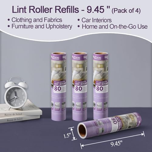9.45 Inch Large Surface Lint Roller Refills, Fits 9.45" Supersize Lint Rollers with 1.5" ID, 320 Easy Tear Sheets (Pack of 4), Sticky Lint Roller Sheets, Replacement Lint Roller Refill - size: 9.45" / 320 Sheets