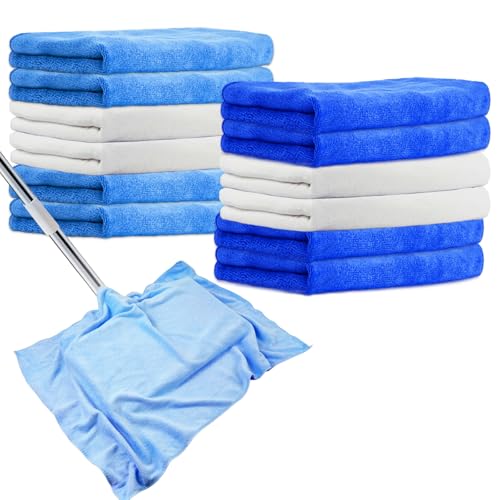 12 Pcs Extra Large Microfiber Cleaning Cloth, 20" x 30" Washable Reusable Large Floor Cloth Rags, Microfiber Towels for Mop Cleaning Office Bathrooms Housekeeping (Blue, White) - color: Blue Style 2