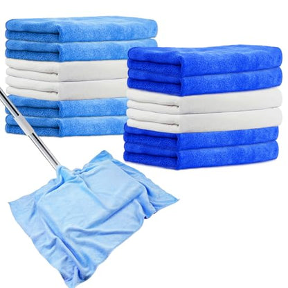 12 Pcs Extra Large Microfiber Cleaning Cloth, 20" x 30" Washable Reusable Large Floor Cloth Rags, Microfiber Towels for Mop Cleaning Office Bathrooms Housekeeping (Blue, White) - color: Blue Style 2
