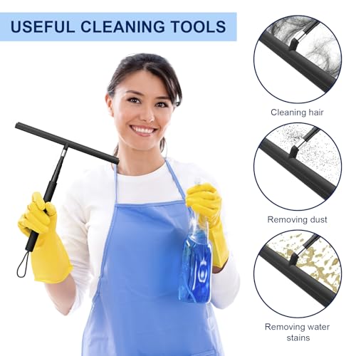 Upgrade Detachable and Retractable Handle,Shower Squeegee for Glass Doors and Tile Door Cleaner Bathroom Squeeze Walls squeegees with 2 Adhesive Hooks (Black) - color: Black