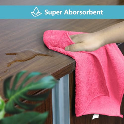 HOMEXCEL Pink Microfiber Cleaning Cloth, 8 Pack Cleaning Towels for Kitchen, Lint Free, Scratch-Free, Highly Absorbent, and Reusable Cleaning Rags for House, Window and Glass, Cars, 11.5 X11.5 inch - color: Pink