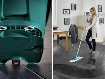 Leifheit Floor Cleaning Profi XL Mop and Bucket Set – 42 cm Microfibre Mop for Large Floors with 360° Joint, Foot-Pedal Wringing System, Heavy Duty 8 L Bucket, Easy Moist or Wet Cleaning, Turquoise - style: Set Mobile