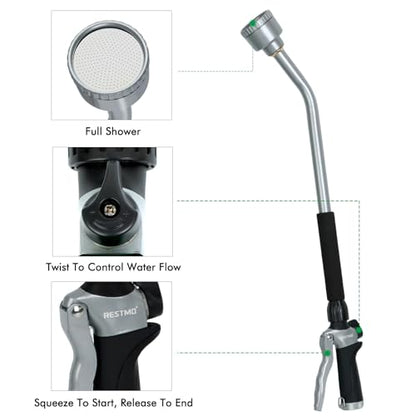 RESTMO Long Watering Wand, 24 Inches Gentle Soft Full Shower Sprayer Wand with Flow Control, Heavy Duty Metal Hose Wand for Hanging Baskets, Shrubs, Plants, Flowers, Garden and Lawn, Black - color: Black