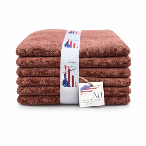 Ameri-Homes Microfiber Cleaning Cloths 12 x 12 Inches, 400 GSM Ultra Soft, Lint-Free & Scratch-Free, Highly Absorbent Towels for Car, Kitchen, Glass & Home Cleaning, Pack of 6 (Brown) - color: Brown