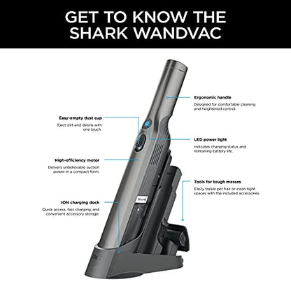 Shark WV201 WANDVAC Handheld Vacuum, Lightweight at 1.4 Pounds with Powerful Suction, Charging Dock, Single Touch Empty and Detachable Dust Cup,Graphite, Slate - color: Slate