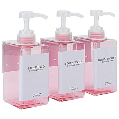 Refillable Shampoo and Conditioner Bottles for Shower Wall,Shampoo and Conditioner Dispenser with Pump No Drill (3 Bottles 3 Wall Mounts-Pink) - color: 3 Bottles 3 Wall Mounts-pink