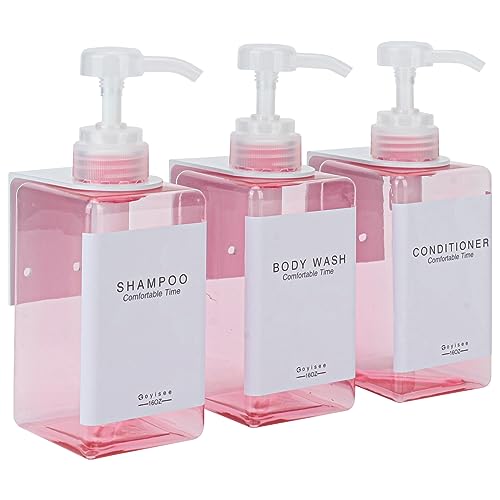 Refillable Shampoo and Conditioner Bottles for Shower Wall,Shampoo and Conditioner Dispenser with Pump No Drill (3 Bottles 3 Wall Mounts-Pink) - color: 3 Bottles 3 Wall Mounts-pink