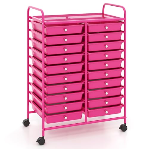 GOFLAME 20-Drawer Rolling Storage Cart, Multifunctional Art Craft Organizer Cart, Mobile Utility Storage Cart with Removable Drawers & Lockable Wheels, Craft Cart for Home Office, Hot Pink - color: Hot Pink, size: 20-Drawer