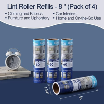 8 Inch Lint Roller Refills for Scotch-Brite 50% Stickier Lint Roller, Fits 8" Large Lint Rollers with 1 3/4" ID, 240 Easy Tear Sheets (Pack of 4), Sticky Lint Roller Sheets - size: 8" / 240 Sheets