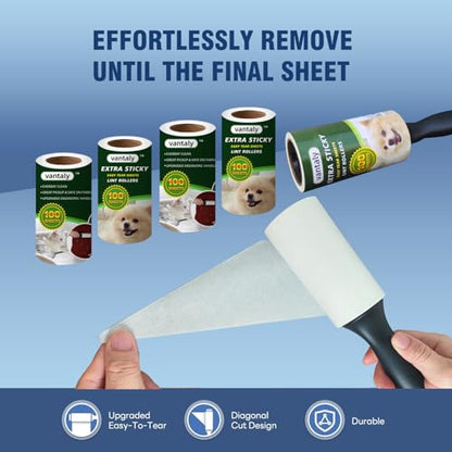 Lint Rollers for Pet Hair Extra Sticky, 600 Sheets Value Set Lint Roller with 2 Upgraded Handles, 6 Rollers Portable Pet Lint Remover for Clothes, Furniture, Carpet, Dog & Cat Hair Removal - size: 6 pcs - 600 Sheets